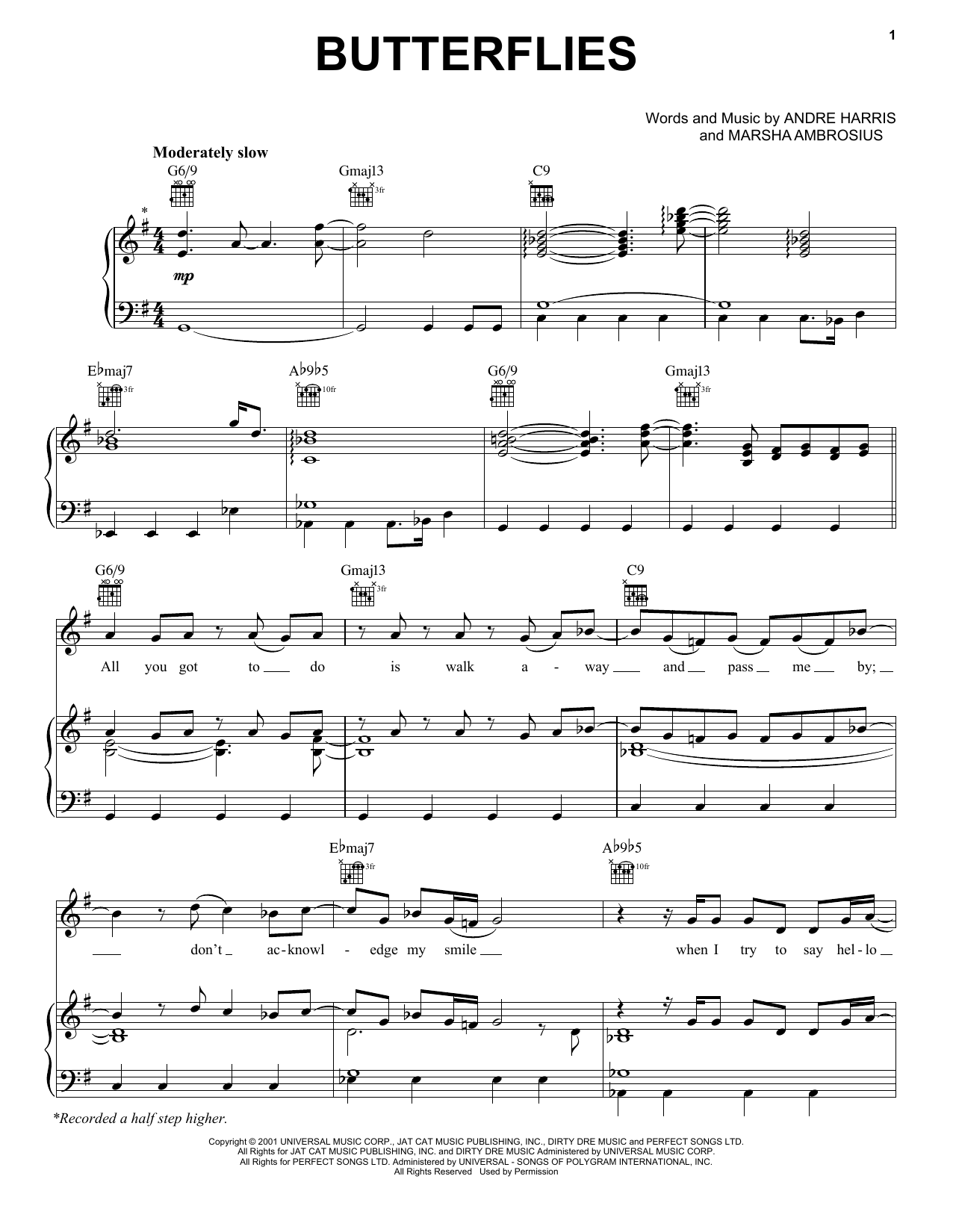 Download Michael Jackson Butterflies Sheet Music and learn how to play Piano, Vocal & Guitar Chords (Right-Hand Melody) PDF digital score in minutes