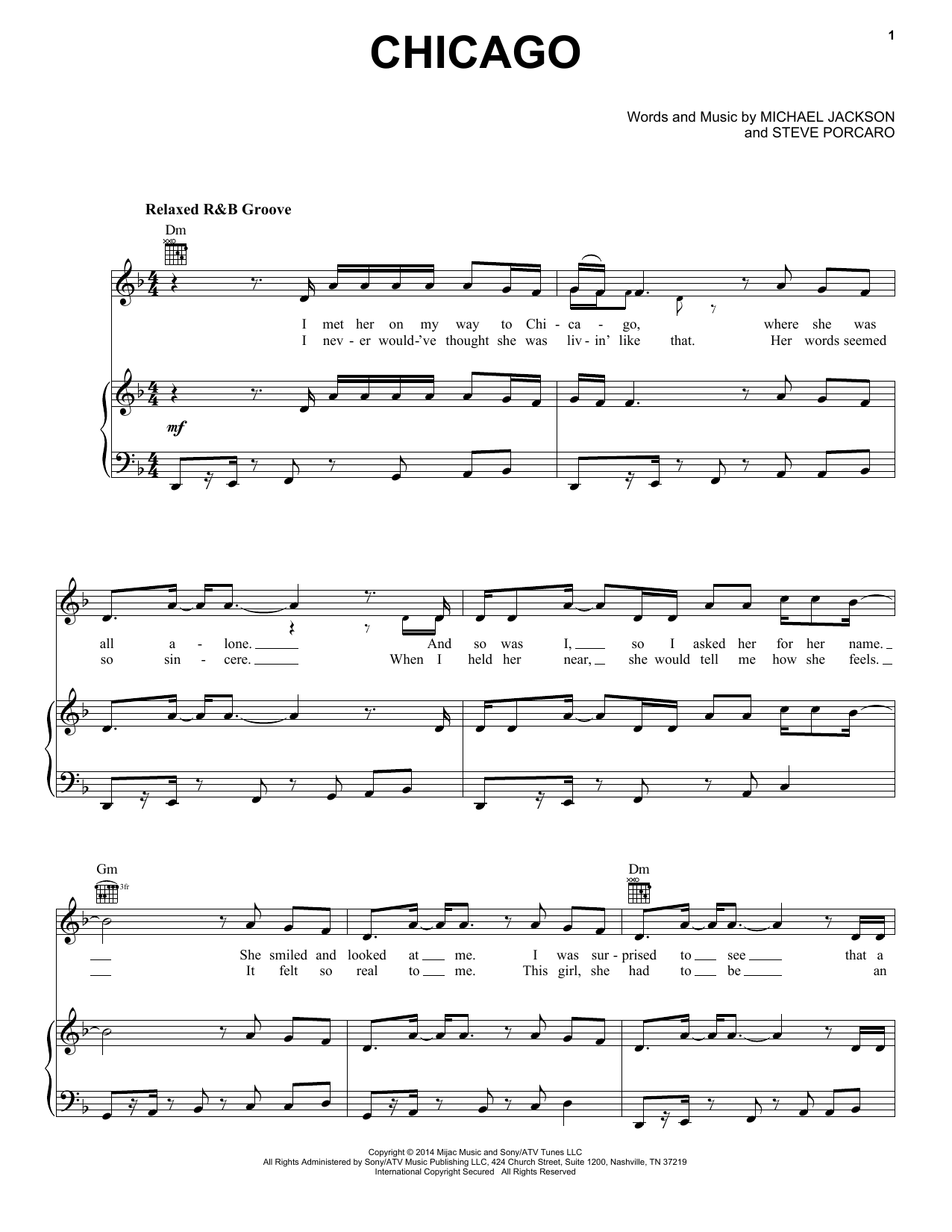 Download Michael Jackson Chicago Sheet Music and learn how to play Piano, Vocal & Guitar (Right-Hand Melody) PDF digital score in minutes