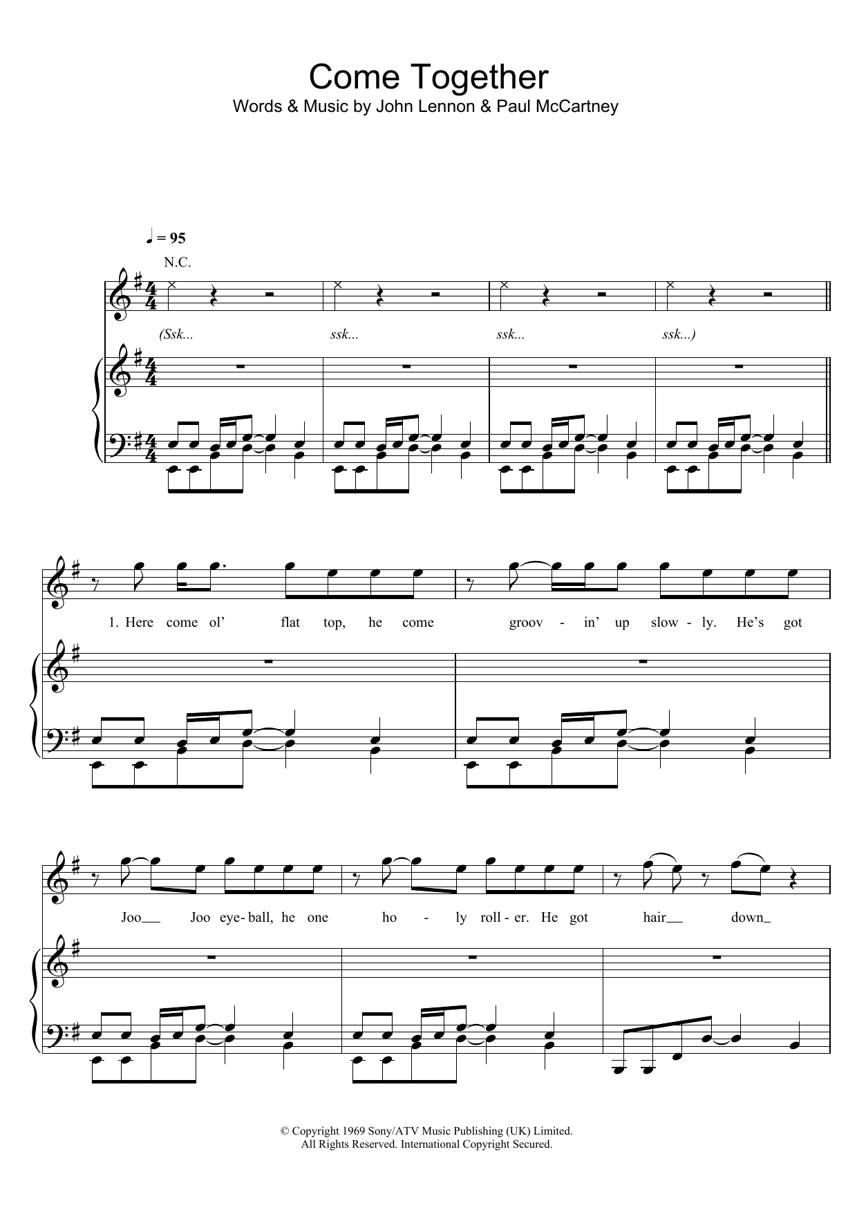 Download Michael Jackson Come Together Sheet Music and learn how to play Piano, Vocal & Guitar PDF digital score in minutes