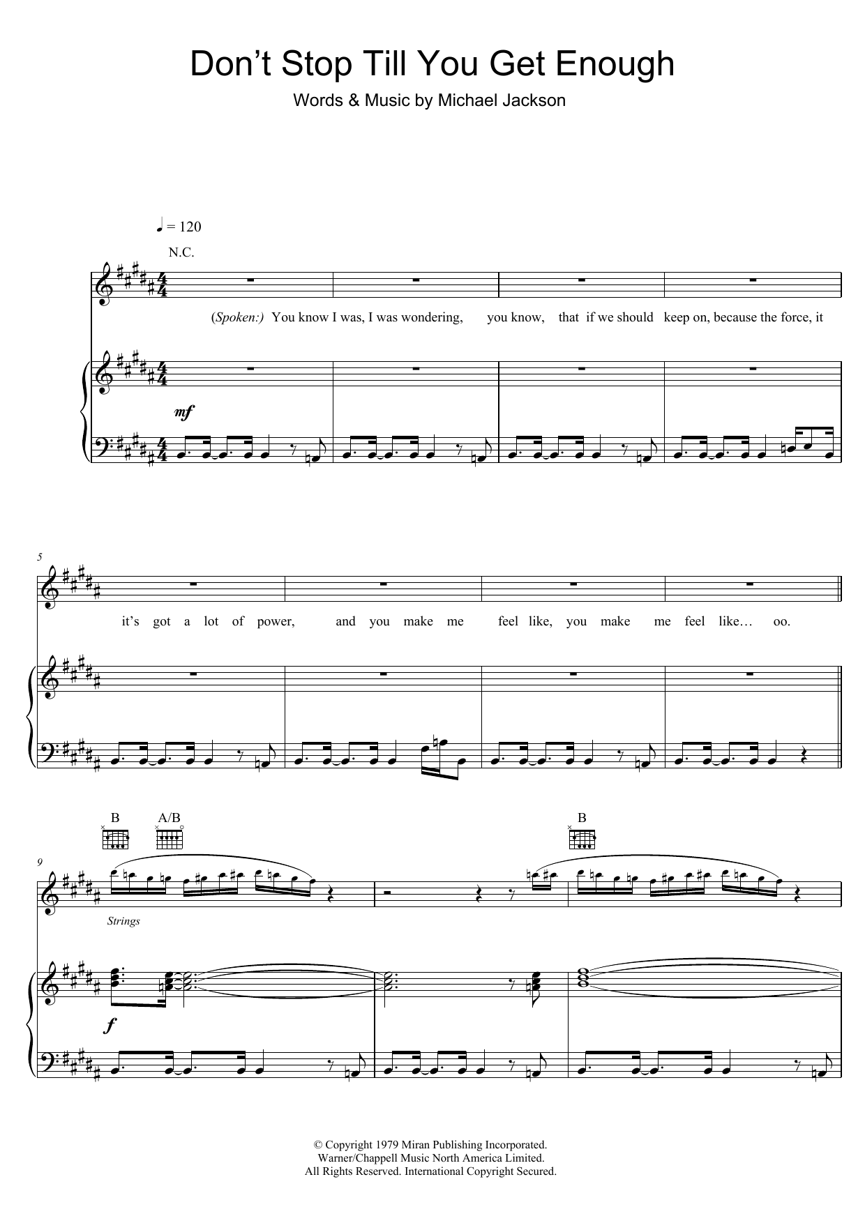 Download Michael Jackson Don't Stop Till You Get Enough Sheet Music and learn how to play Piano, Vocal & Guitar (Right-Hand Melody) PDF digital score in minutes