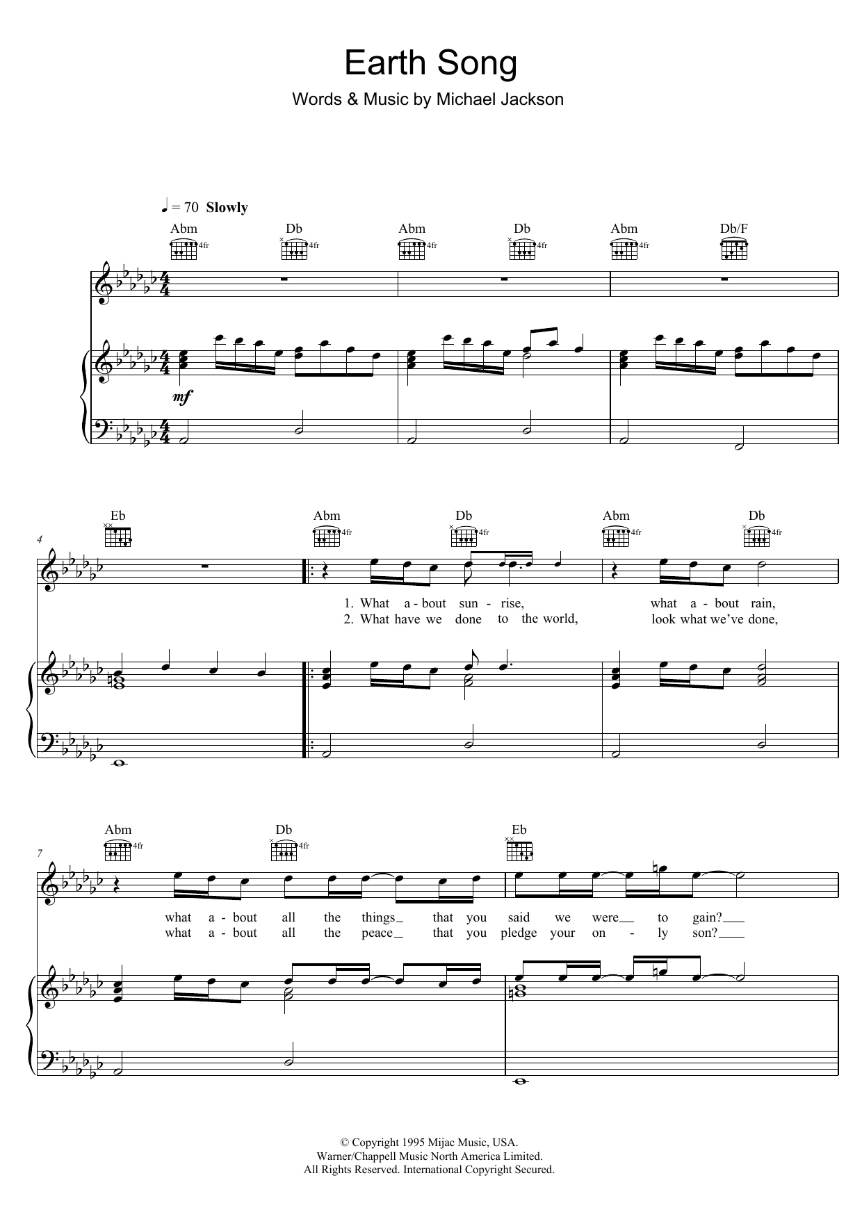 Download Michael Jackson Earth Song Sheet Music and learn how to play Easy Piano PDF digital score in minutes