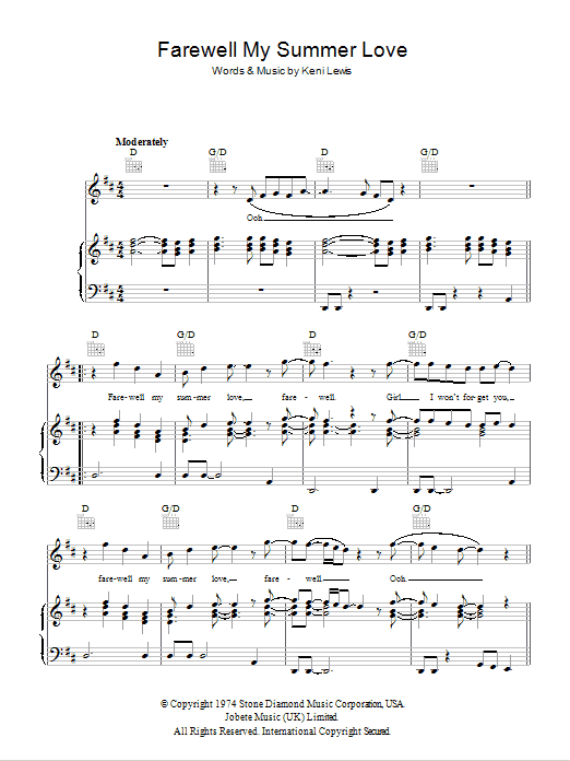 Download Michael Jackson Farewell My Summer Love Sheet Music and learn how to play Piano, Vocal & Guitar (Right-Hand Melody) PDF digital score in minutes