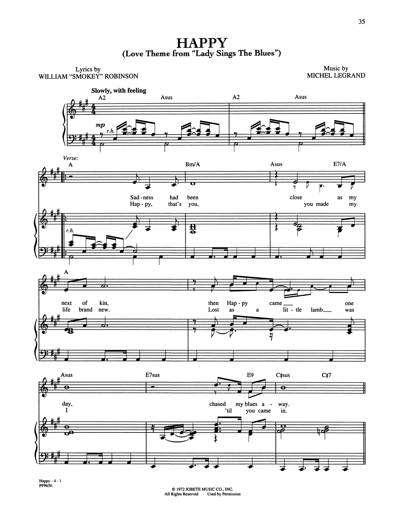 Download Michael Jackson Happy (Love Theme from Lady Sings The Blues) Sheet Music and learn how to play Piano, Vocal & Guitar Chords (Right-Hand Melody) PDF digital score in minutes