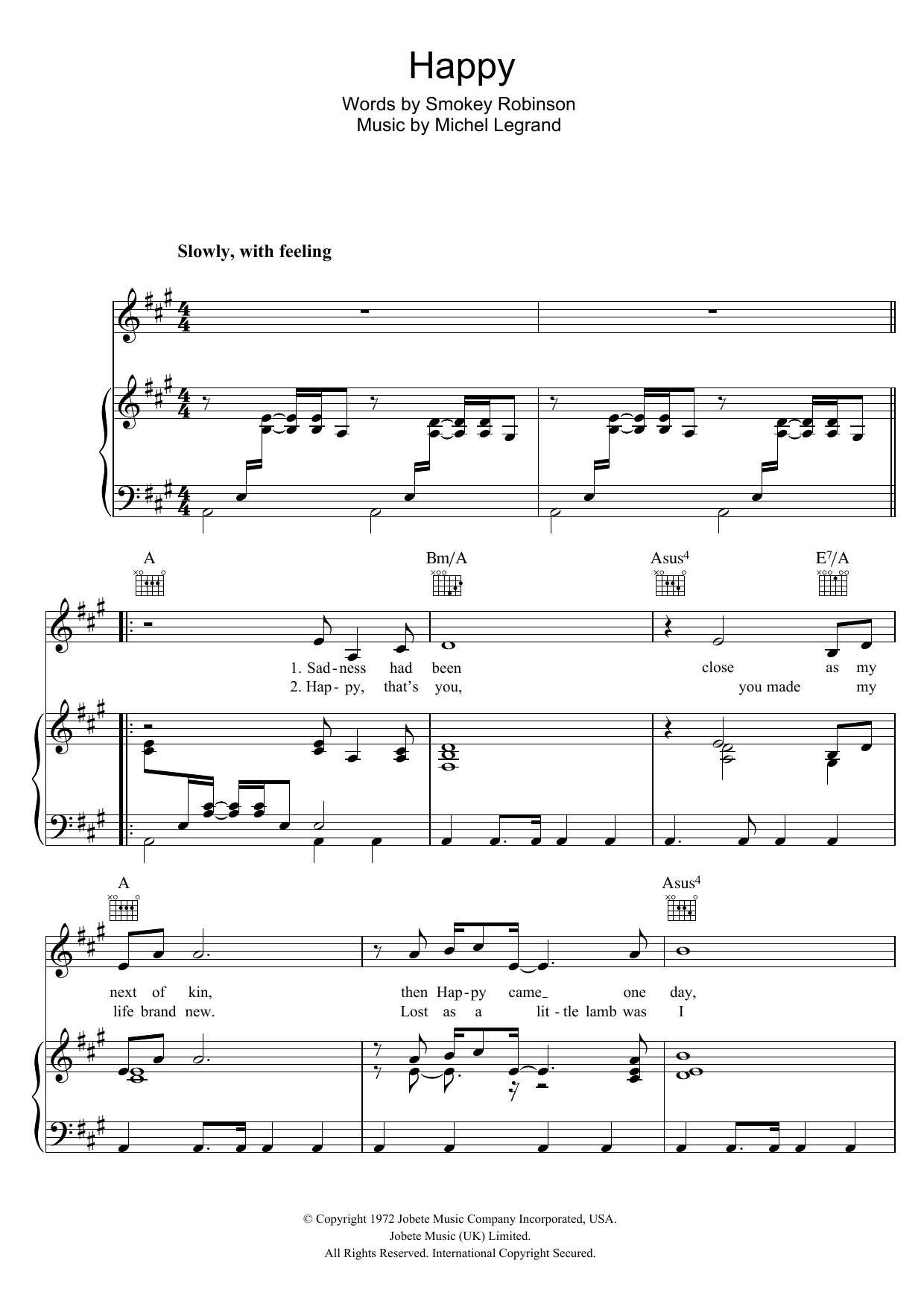 Download Michael Jackson Happy Sheet Music and learn how to play Piano, Vocal & Guitar (Right-Hand Melody) PDF digital score in minutes