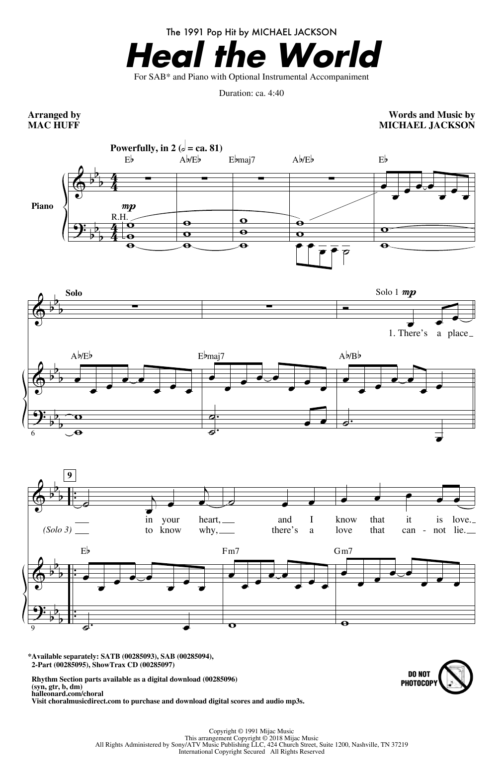 Download Michael Jackson Heal The World (arr. Mac Huff) Sheet Music and learn how to play 2-Part Choir PDF digital score in minutes