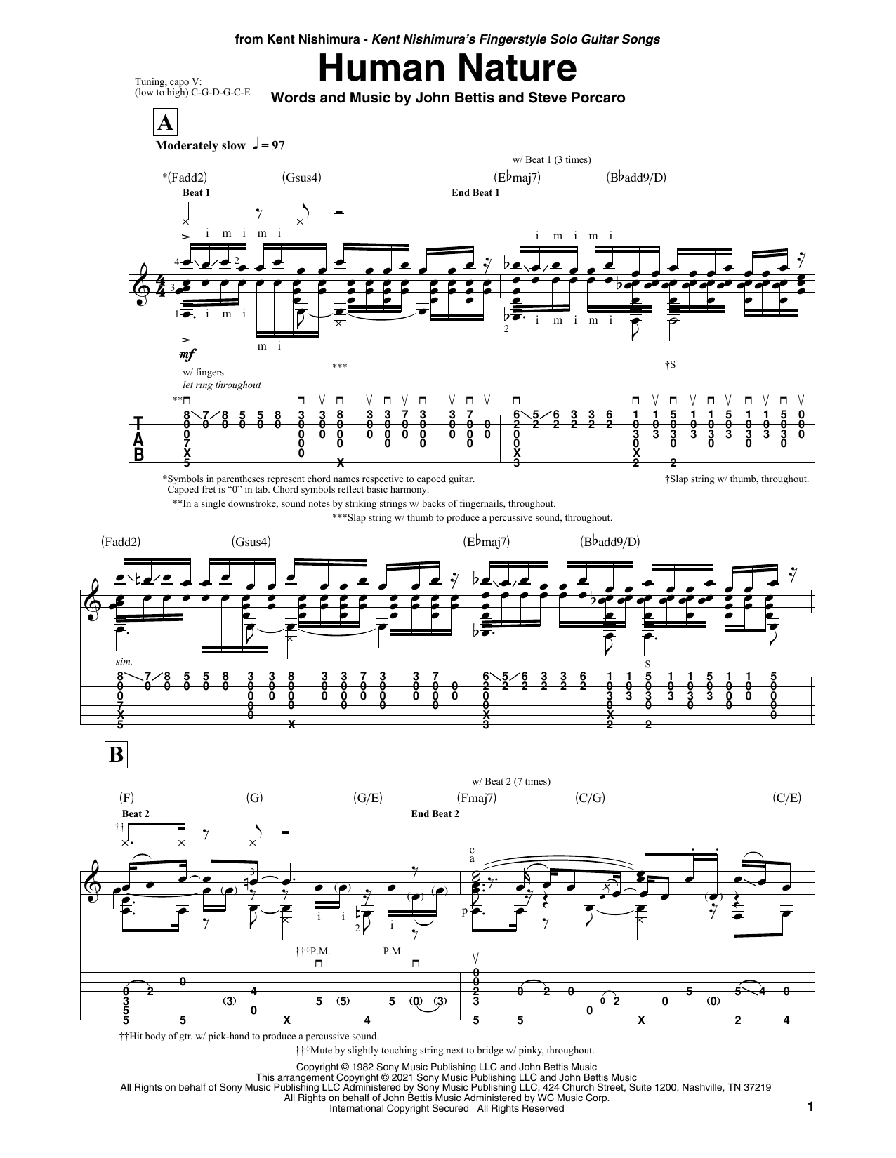 Download Michael Jackson Human Nature (arr. Kent Nishimura) Sheet Music and learn how to play Solo Guitar PDF digital score in minutes