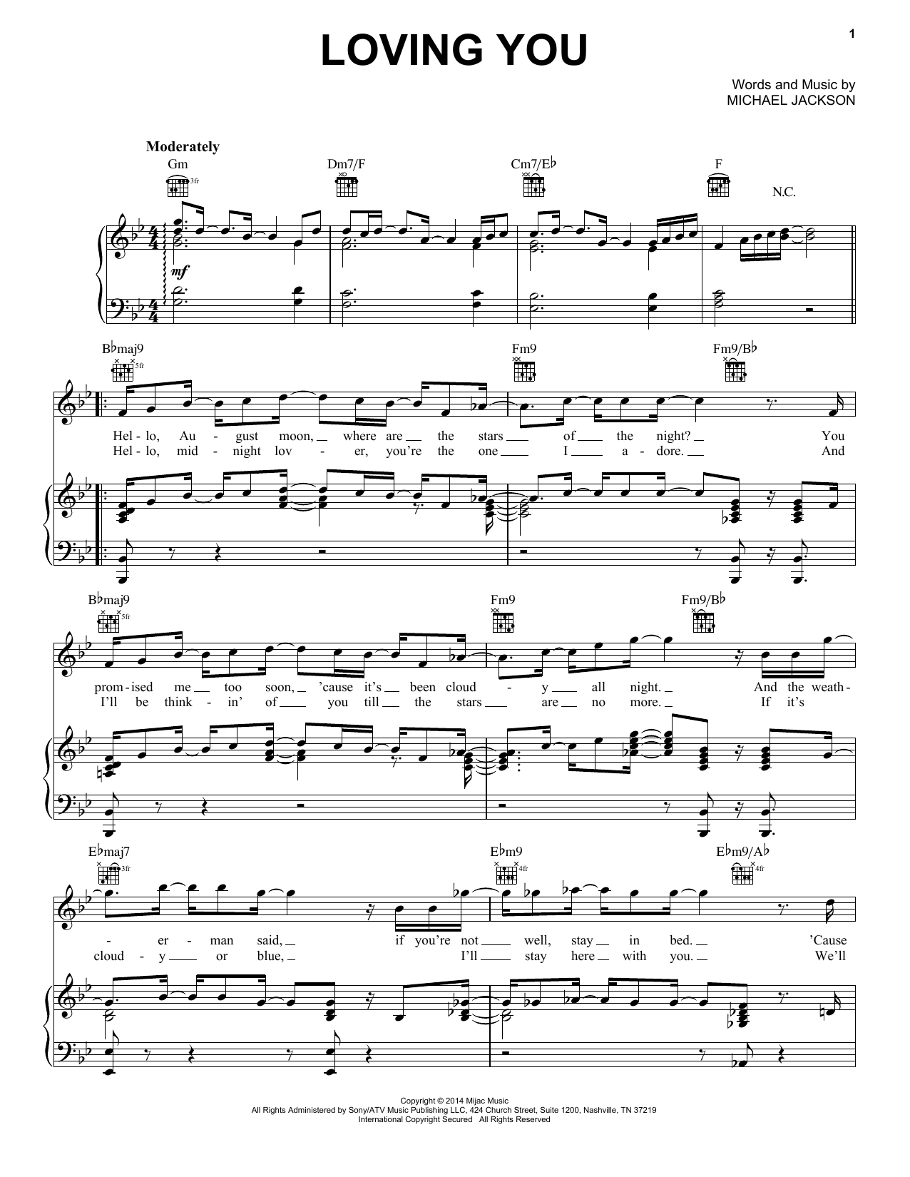 Download Michael Jackson Loving You Sheet Music and learn how to play Piano, Vocal & Guitar (Right-Hand Melody) PDF digital score in minutes