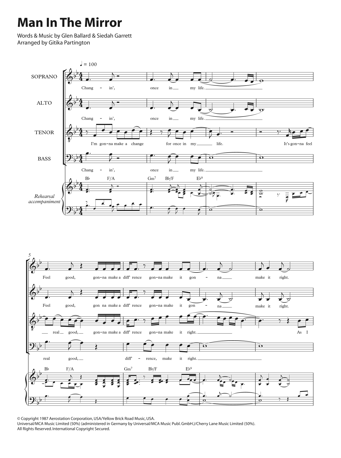 Download Michael Jackson Man In The Mirror (arr. Gitika Partington) Sheet Music and learn how to play SATB PDF digital score in minutes