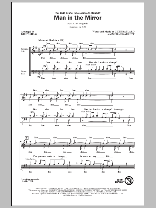Download Kirby Shaw Man In The Mirror Sheet Music and learn how to play TTBB PDF digital score in minutes