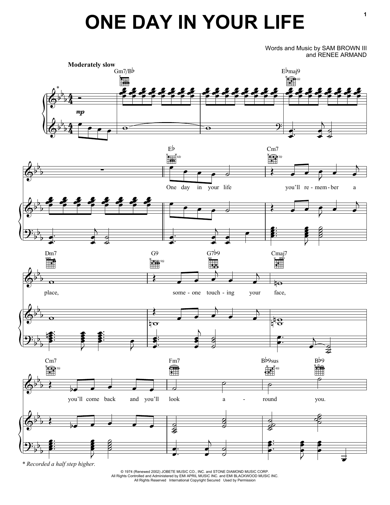 Download Michael Jackson One Day In Your Life Sheet Music and learn how to play Piano, Vocal & Guitar Chords (Right-Hand Melody) PDF digital score in minutes