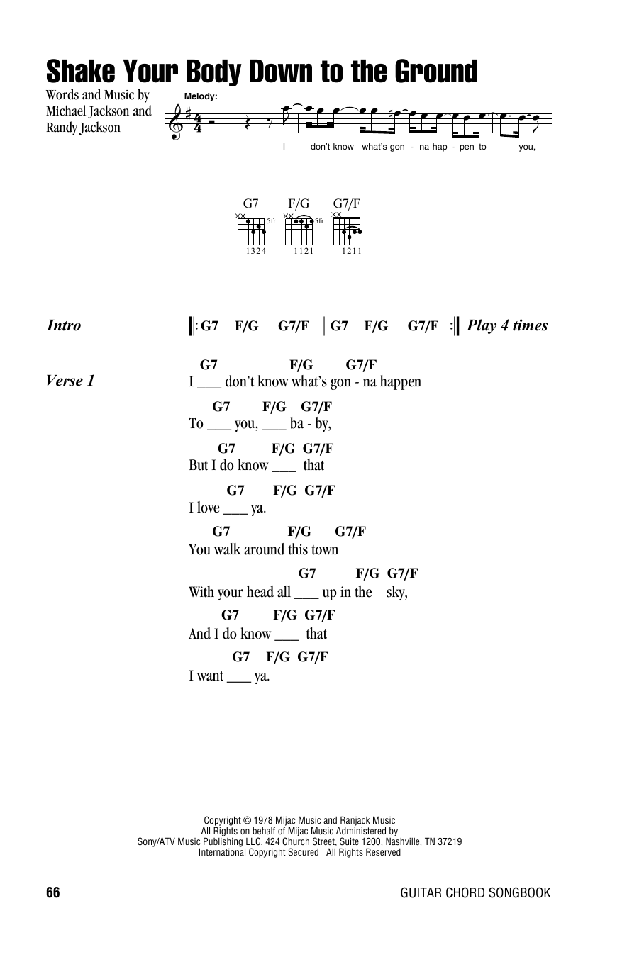 Download Michael Jackson Shake Your Body Down To The Ground Sheet Music and learn how to play Lyrics & Chords PDF digital score in minutes