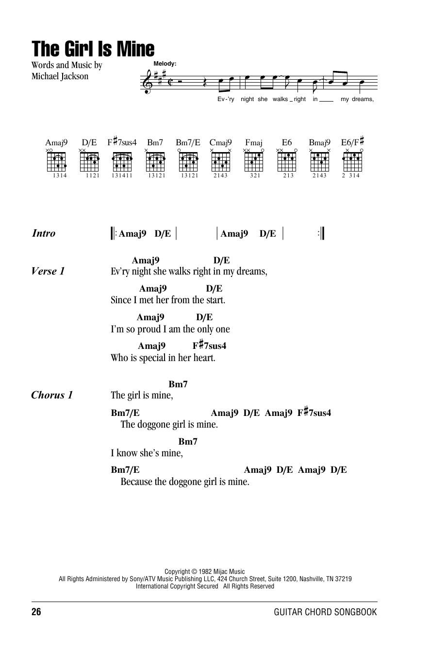 Download Michael Jackson The Girl Is Mine Sheet Music and learn how to play Lyrics & Chords PDF digital score in minutes