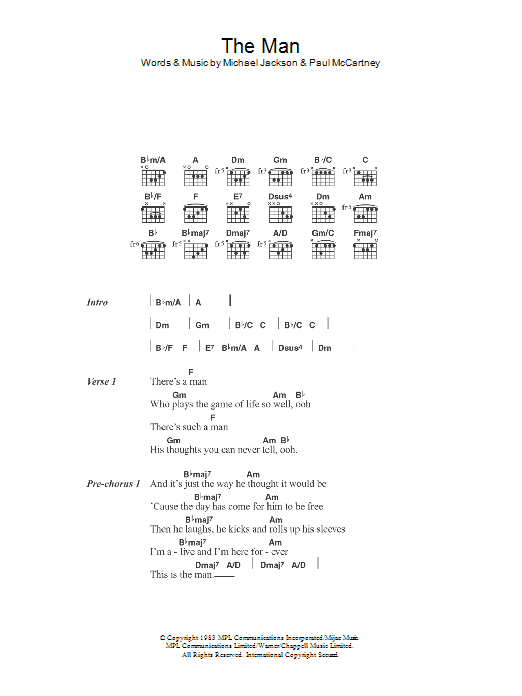 Download Paul McCartney & Michael Jackson The Man Sheet Music and learn how to play Lyrics & Chords PDF digital score in minutes