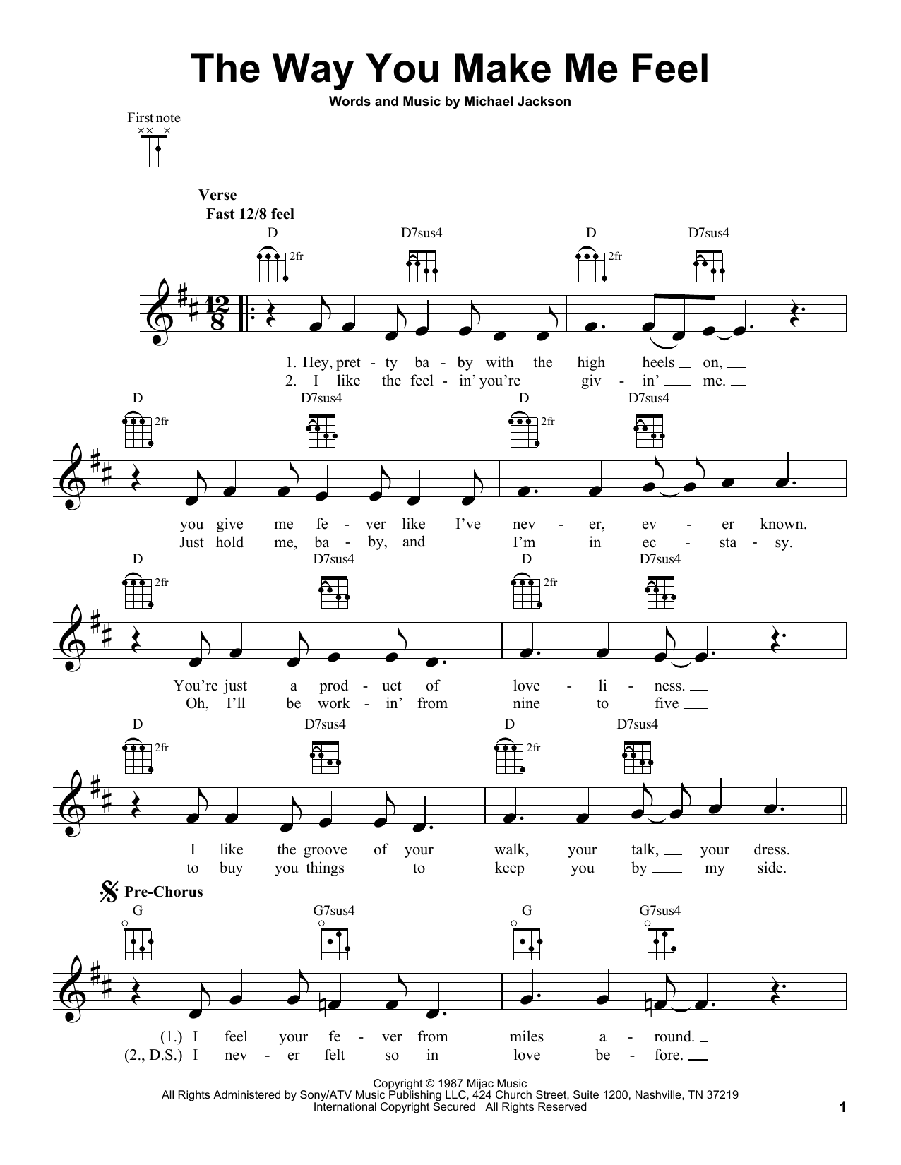 Download Michael Jackson The Way You Make Me Feel Sheet Music and learn how to play Ukulele PDF digital score in minutes