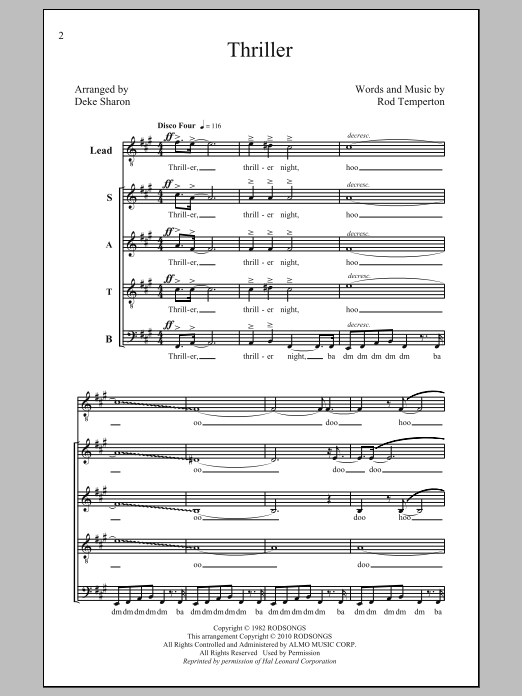 Download Michael Jackson Thriller (arr. Deke Sharon) Sheet Music and learn how to play SATB PDF digital score in minutes