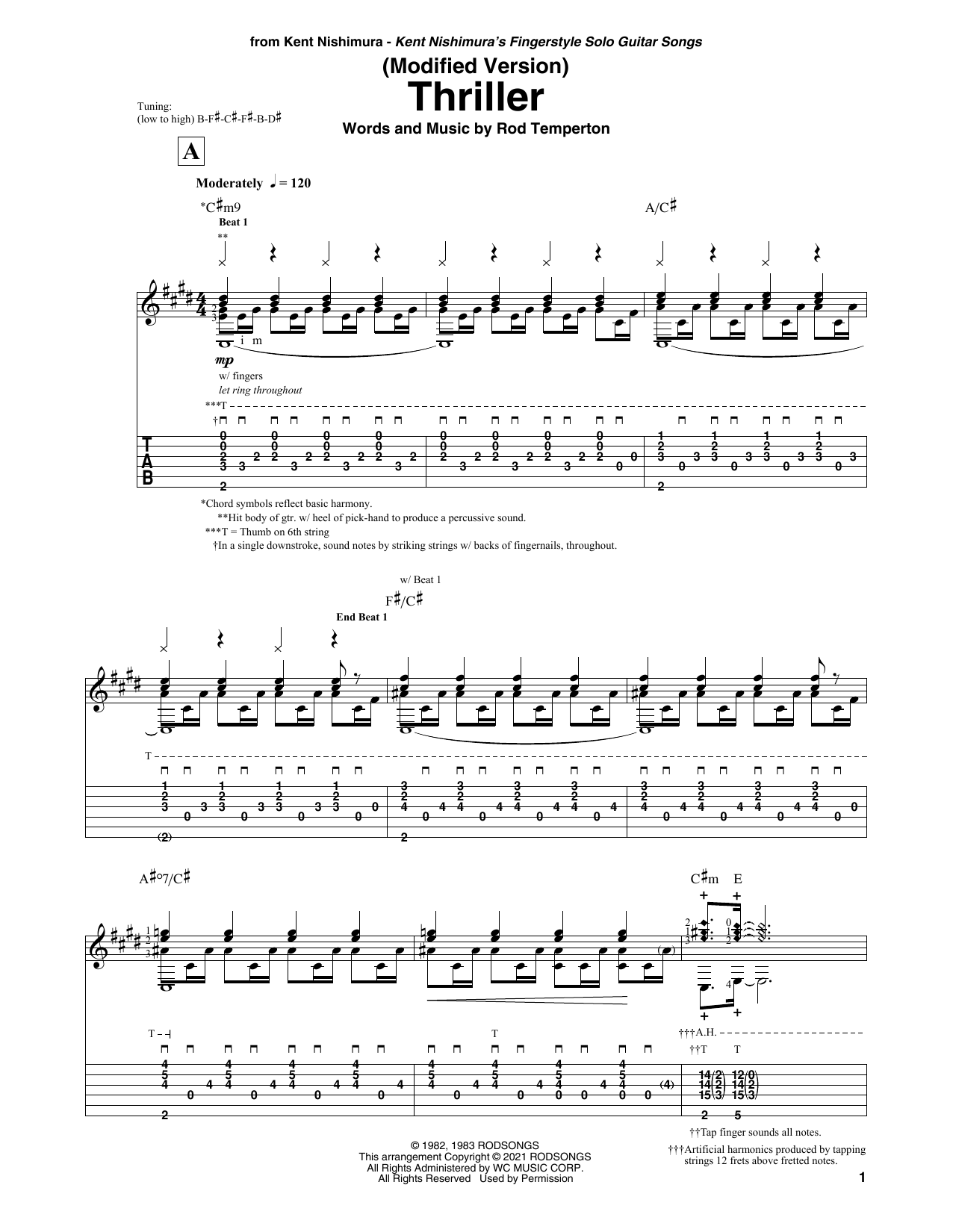 Download Michael Jackson Thriller (arr. Kent Nishimura) Sheet Music and learn how to play Solo Guitar PDF digital score in minutes