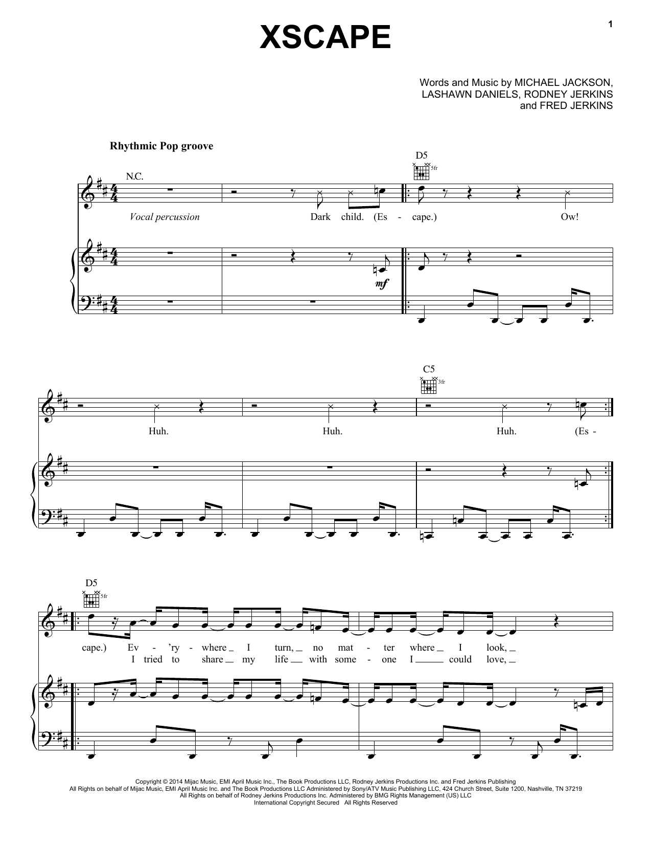 Download Michael Jackson Xscape Sheet Music and learn how to play Piano, Vocal & Guitar (Right-Hand Melody) PDF digital score in minutes