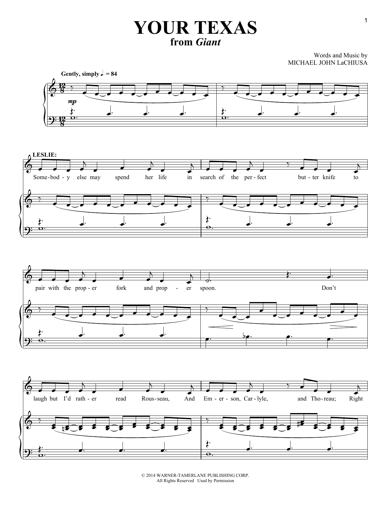Download Michael John LaChiusa Your Texas Sheet Music and learn how to play Piano & Vocal PDF digital score in minutes