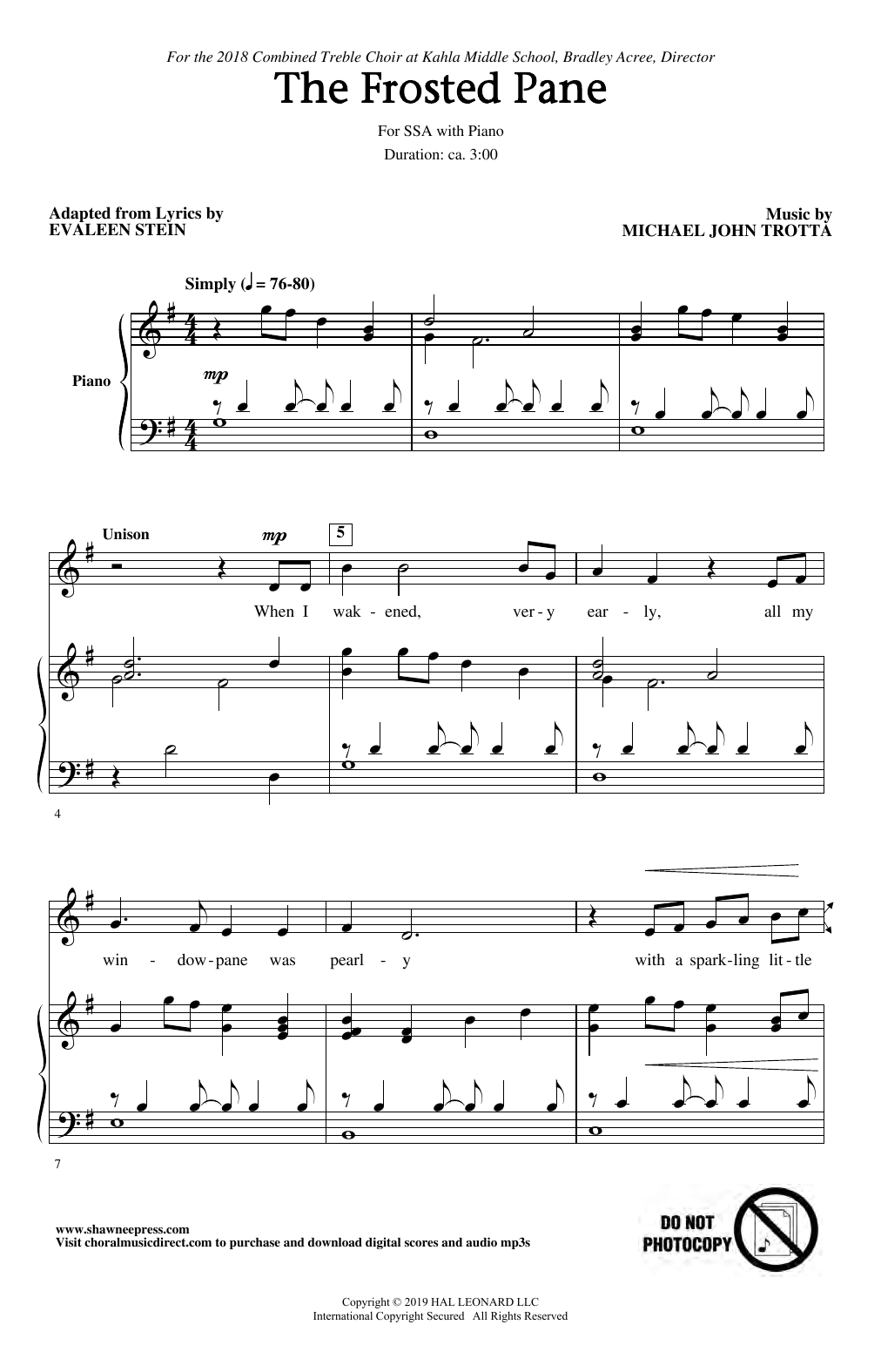 Download Michael John Trotta The Frosted Pane Sheet Music and learn how to play SSA Choir PDF digital score in minutes
