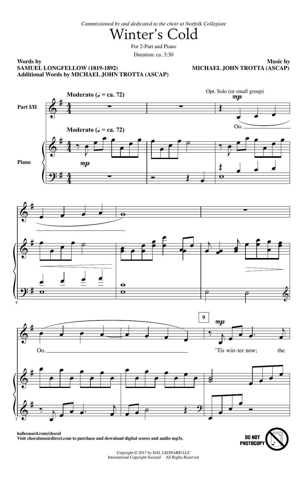 Download Michael John Trotta Winter's Cold Sheet Music and learn how to play 3-Part Mixed Choir PDF digital score in minutes