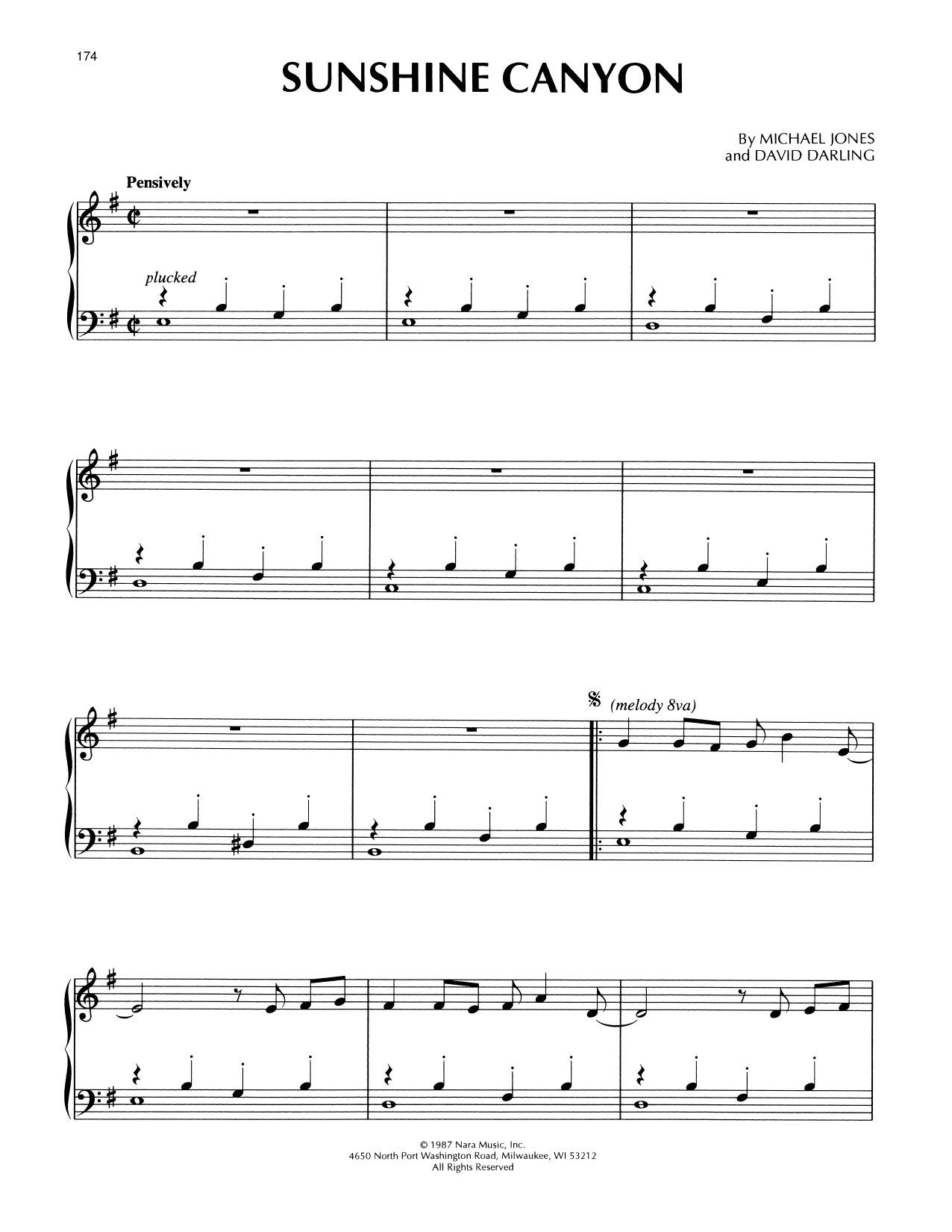 Download Michael Jones and David Darling Sunshine Canyon Sheet Music and learn how to play Piano Solo PDF digital score in minutes