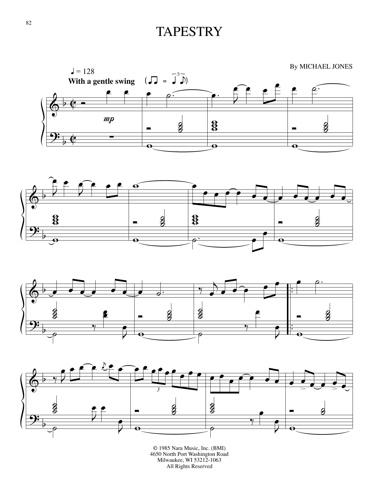 Download Michael Jones Tapestry Sheet Music and learn how to play Piano Solo PDF digital score in minutes