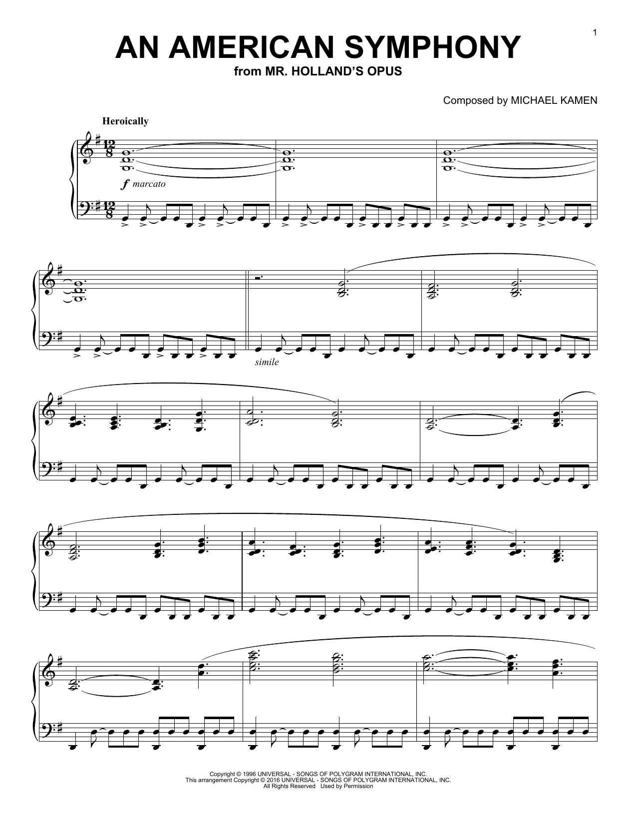 Download Michael Kamen An American Symphony Sheet Music and learn how to play Piano PDF digital score in minutes