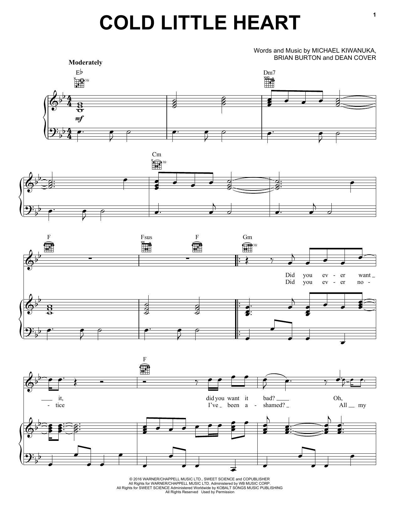Download Michael Kiwanuka Cold Little Heart (theme from Big Little Lies) Sheet Music and learn how to play Piano, Vocal & Guitar Chords (Right-Hand Melody) PDF digital score in minutes