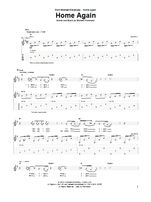 Download Michael Kiwanuka Home Again Sheet Music and learn how to play Piano, Vocal & Guitar (Right-Hand Melody) PDF digital score in minutes