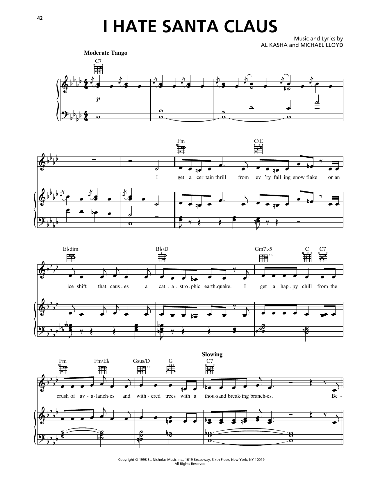 Download Michael Lloyd I Hate Santa Claus (from Rudolph The Red Nosed Reindeer) Sheet Music and learn how to play Piano, Vocal & Guitar Chords (Right-Hand Melody) PDF digital score in minutes