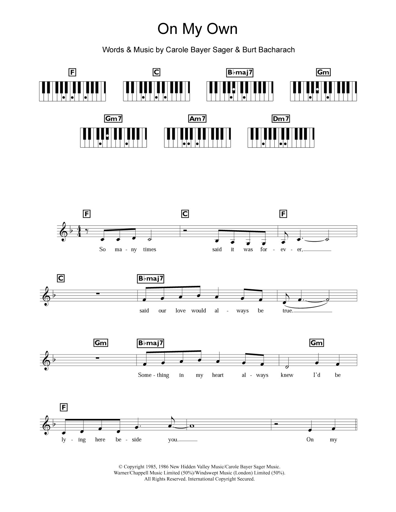 Download Michael MacDonald On My Own Sheet Music and learn how to play Piano Chords/Lyrics PDF digital score in minutes