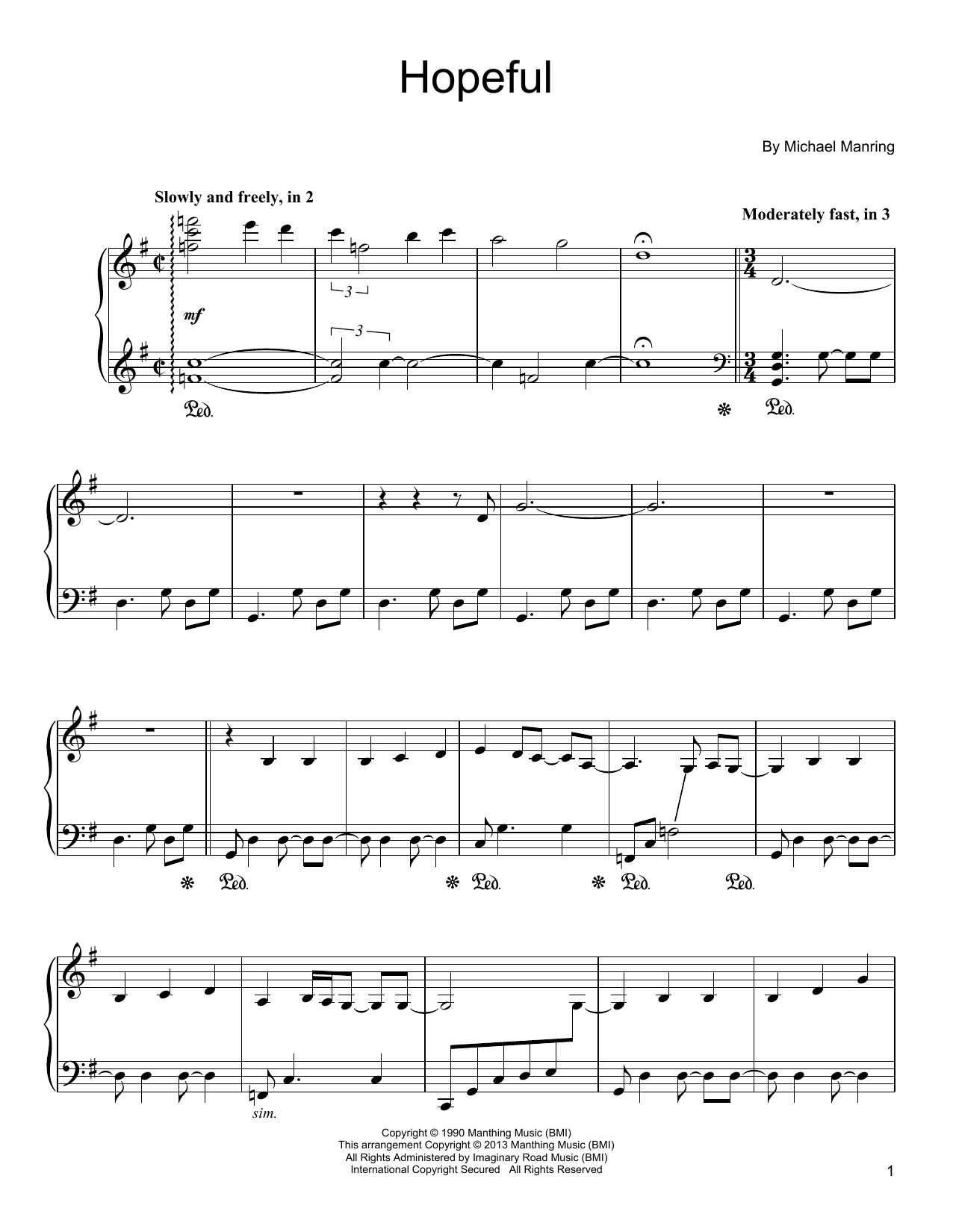 Download Michael Manring Hopeful Sheet Music and learn how to play Piano PDF digital score in minutes