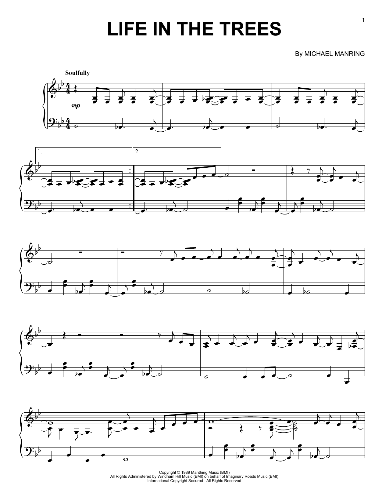 Download Michael Manring Life In The Trees Sheet Music and learn how to play Piano Solo PDF digital score in minutes