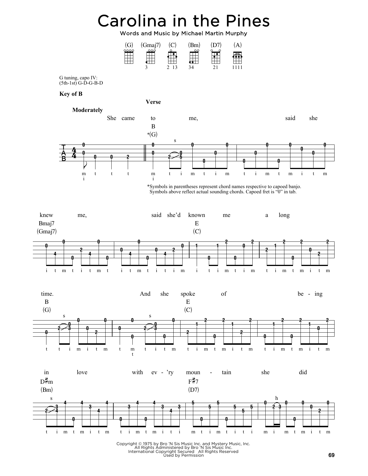 Download Michael Martin Murphy Carolina In The Pines Sheet Music and learn how to play Banjo PDF digital score in minutes