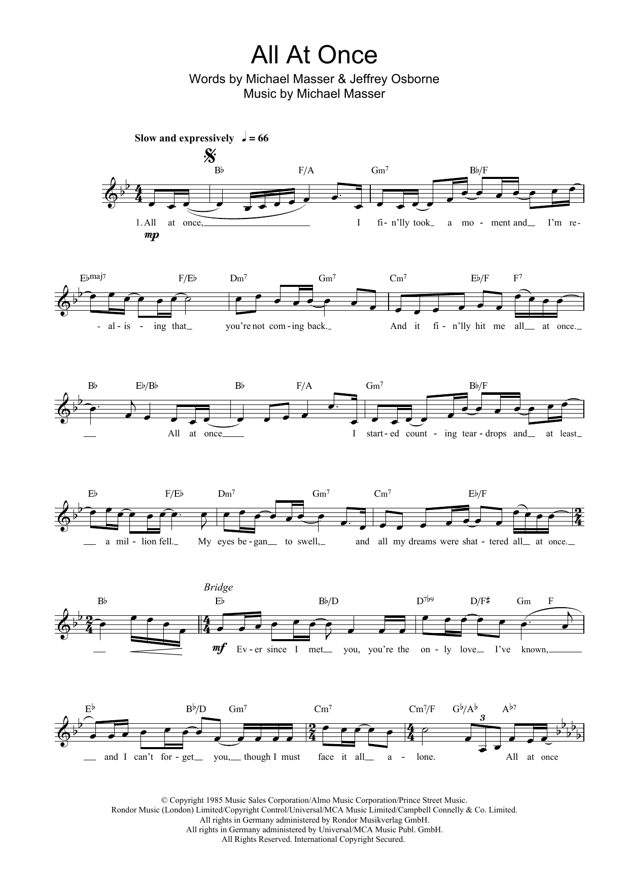 Download Michael Masser All At Once Sheet Music and learn how to play Lead Sheet / Fake Book PDF digital score in minutes