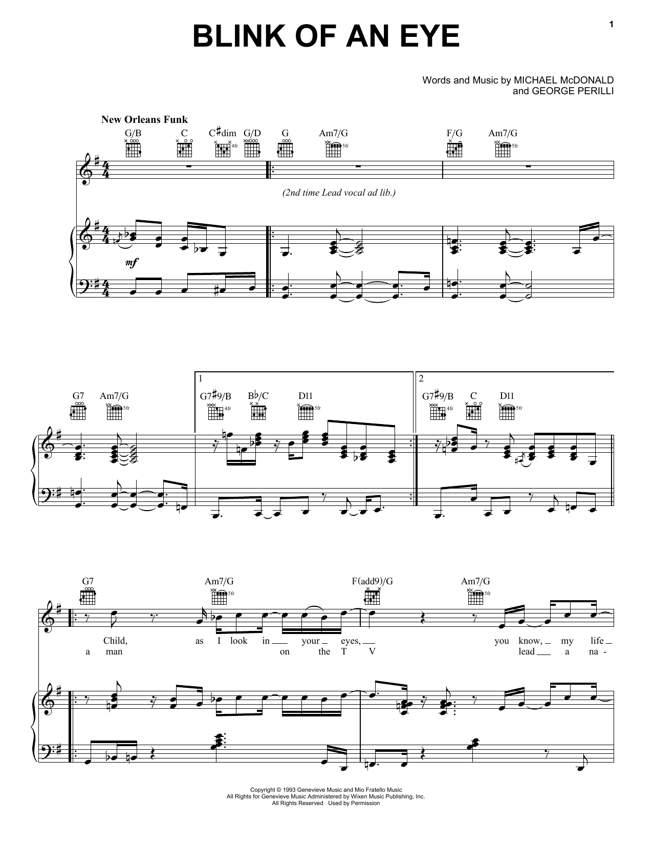Download Michael McDonald Blink Of An Eye Sheet Music and learn how to play Piano, Vocal & Guitar (Right-Hand Melody) PDF digital score in minutes