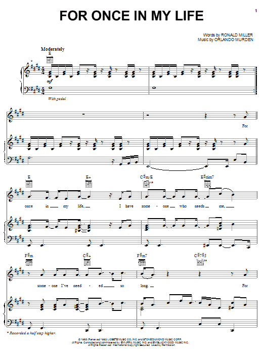 Download Michael McDonald For Once In My Life Sheet Music and learn how to play Piano, Vocal & Guitar (Right-Hand Melody) PDF digital score in minutes