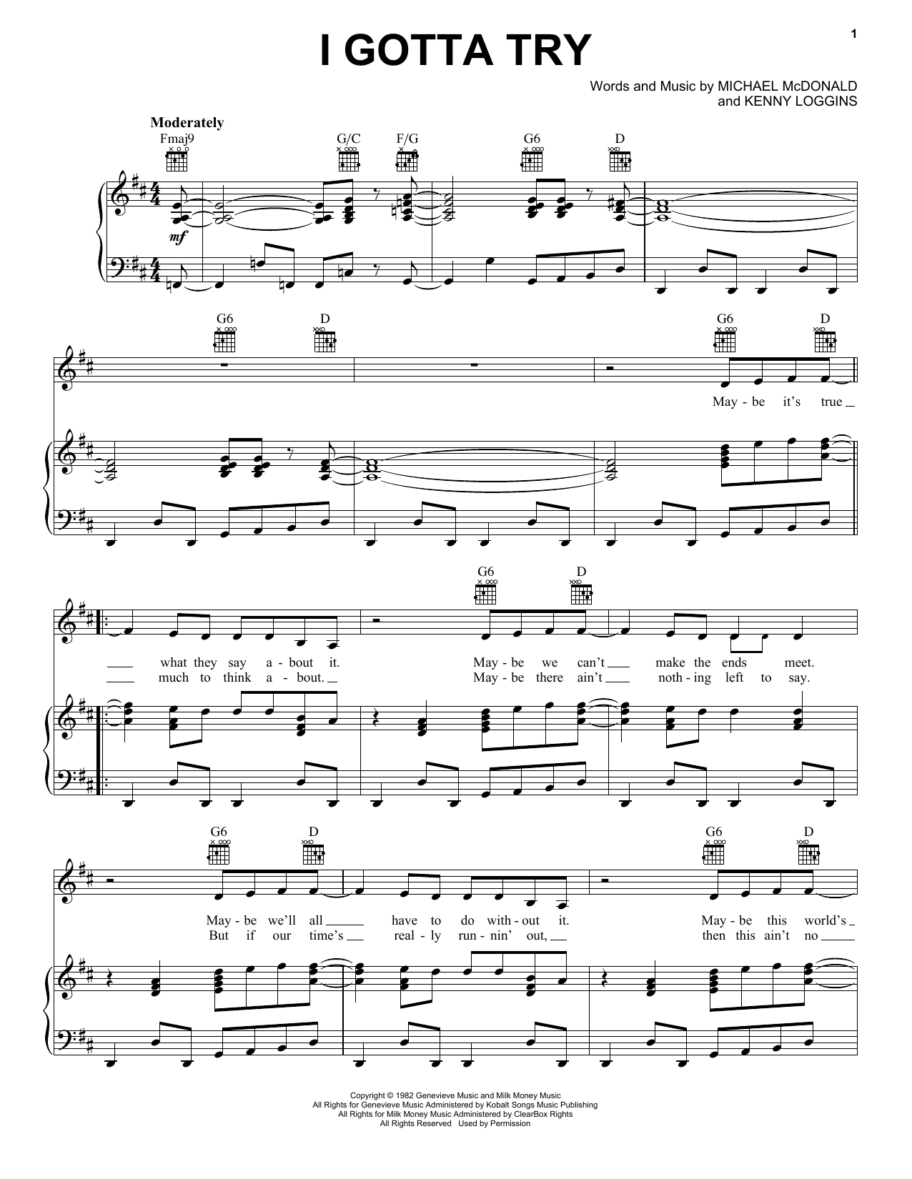 Download Michael McDonald I Gotta Try Sheet Music and learn how to play Piano, Vocal & Guitar (Right-Hand Melody) PDF digital score in minutes