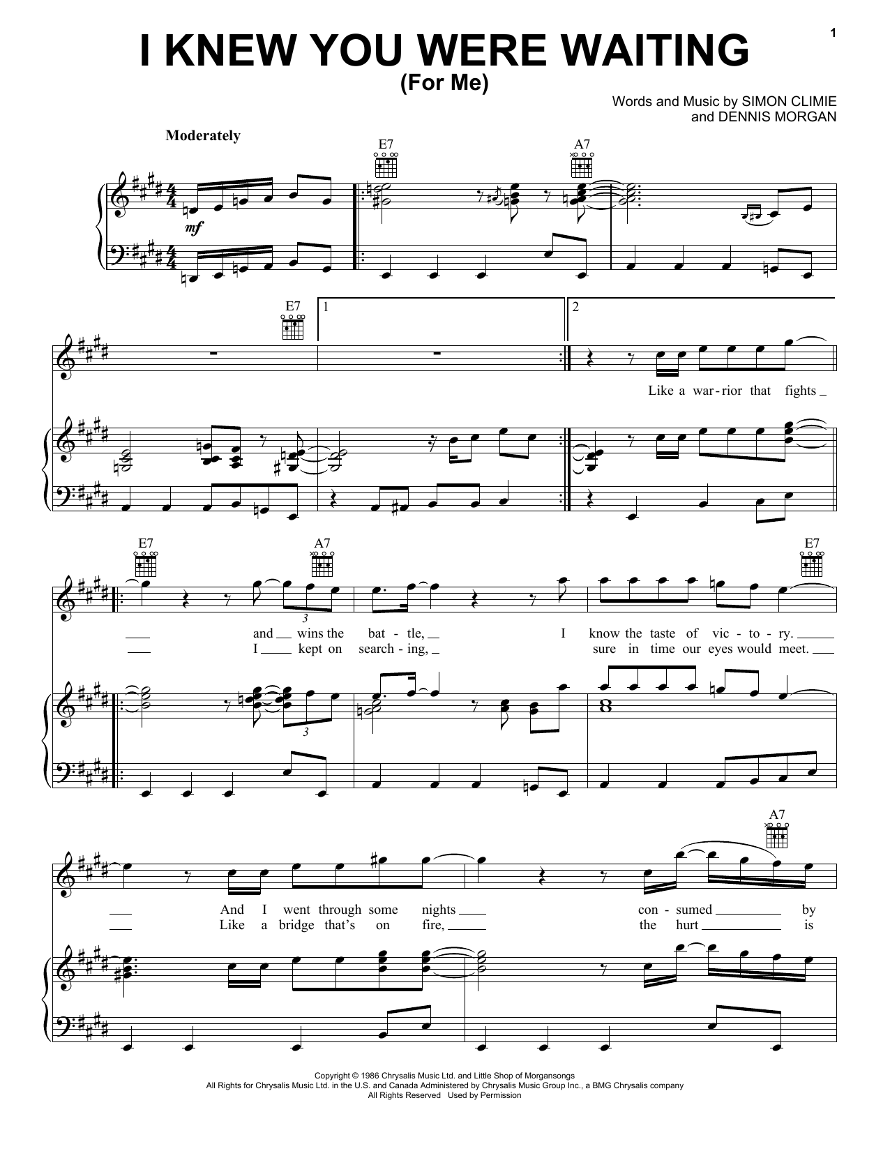 Download Michael McDonald I Knew You Were Waiting (For Me) Sheet Music and learn how to play Piano, Vocal & Guitar (Right-Hand Melody) PDF digital score in minutes