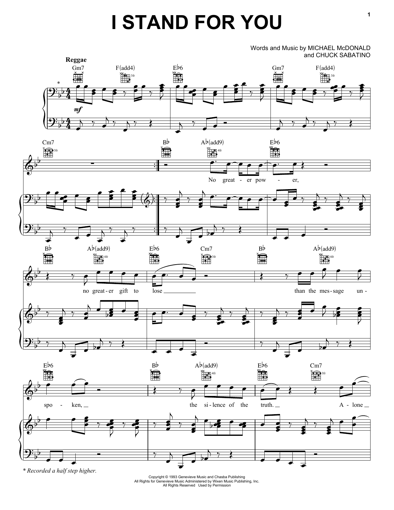 Download Michael McDonald I Stand For You Sheet Music and learn how to play Piano, Vocal & Guitar (Right-Hand Melody) PDF digital score in minutes