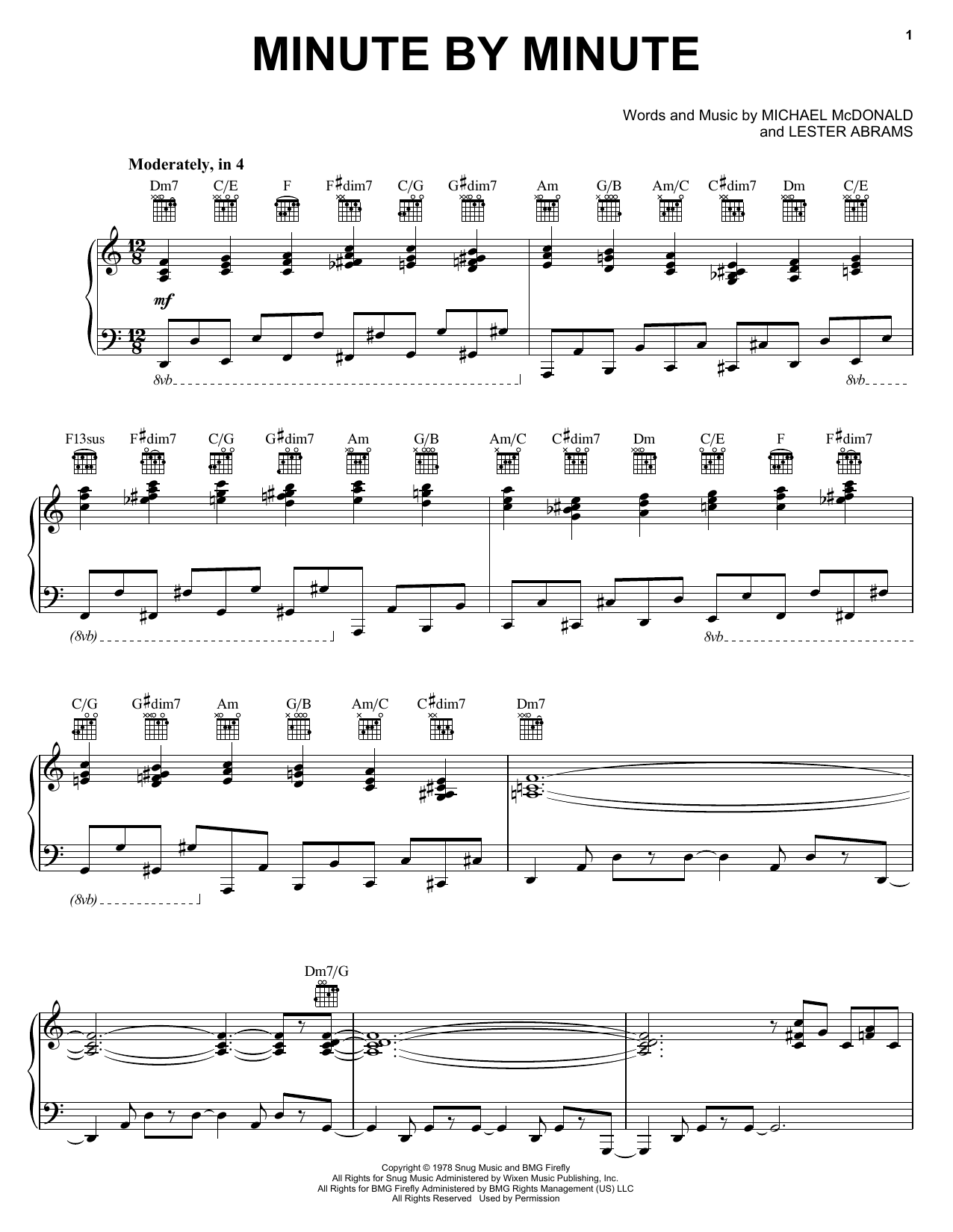 Download Michael McDonald Minute By Minute Sheet Music and learn how to play Melody Line, Lyrics & Chords PDF digital score in minutes