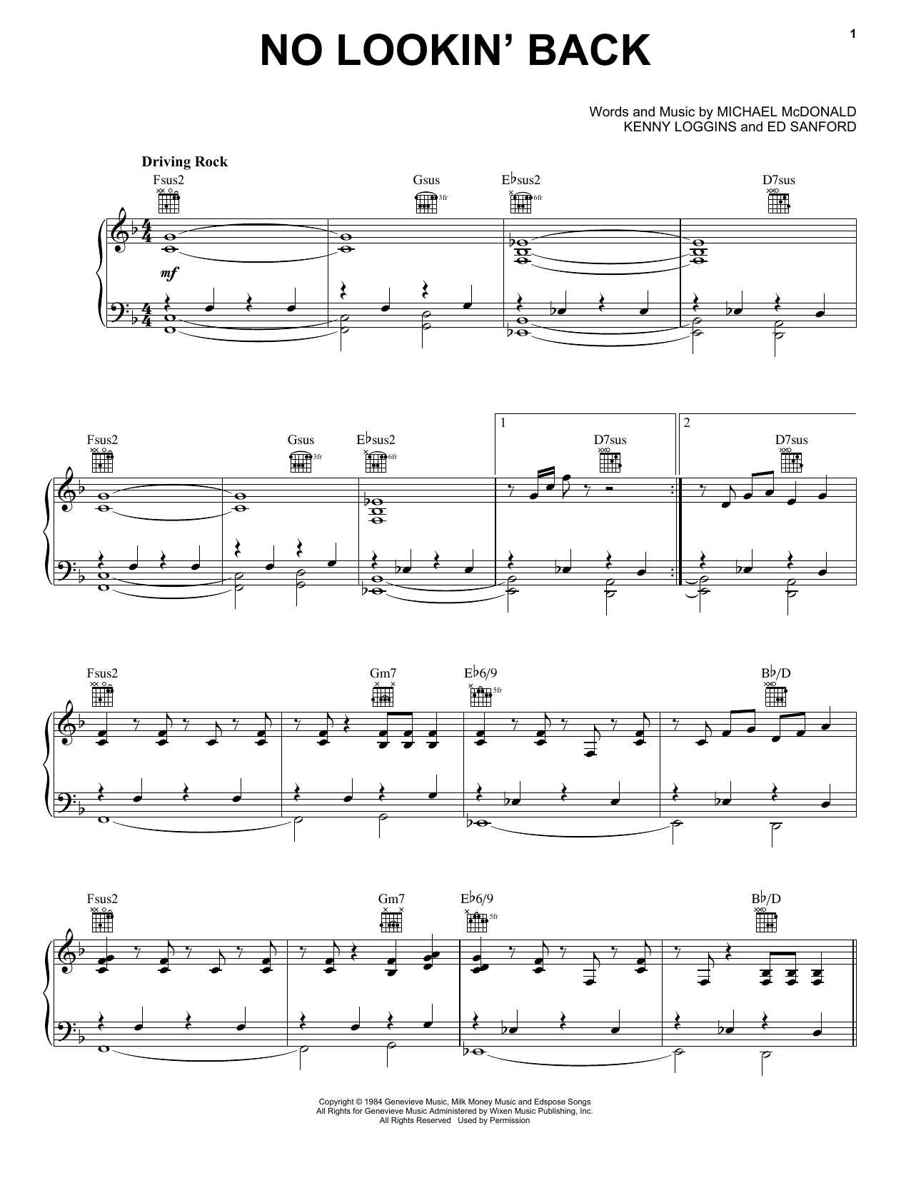 Download Michael McDonald No Lookin' Back Sheet Music and learn how to play Piano, Vocal & Guitar (Right-Hand Melody) PDF digital score in minutes