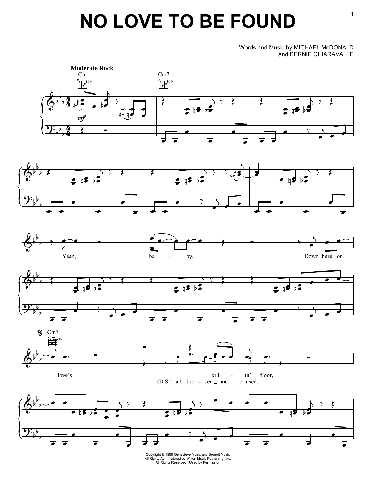 Download Michael McDonald No Love To Be Found Sheet Music and learn how to play Piano, Vocal & Guitar (Right-Hand Melody) PDF digital score in minutes
