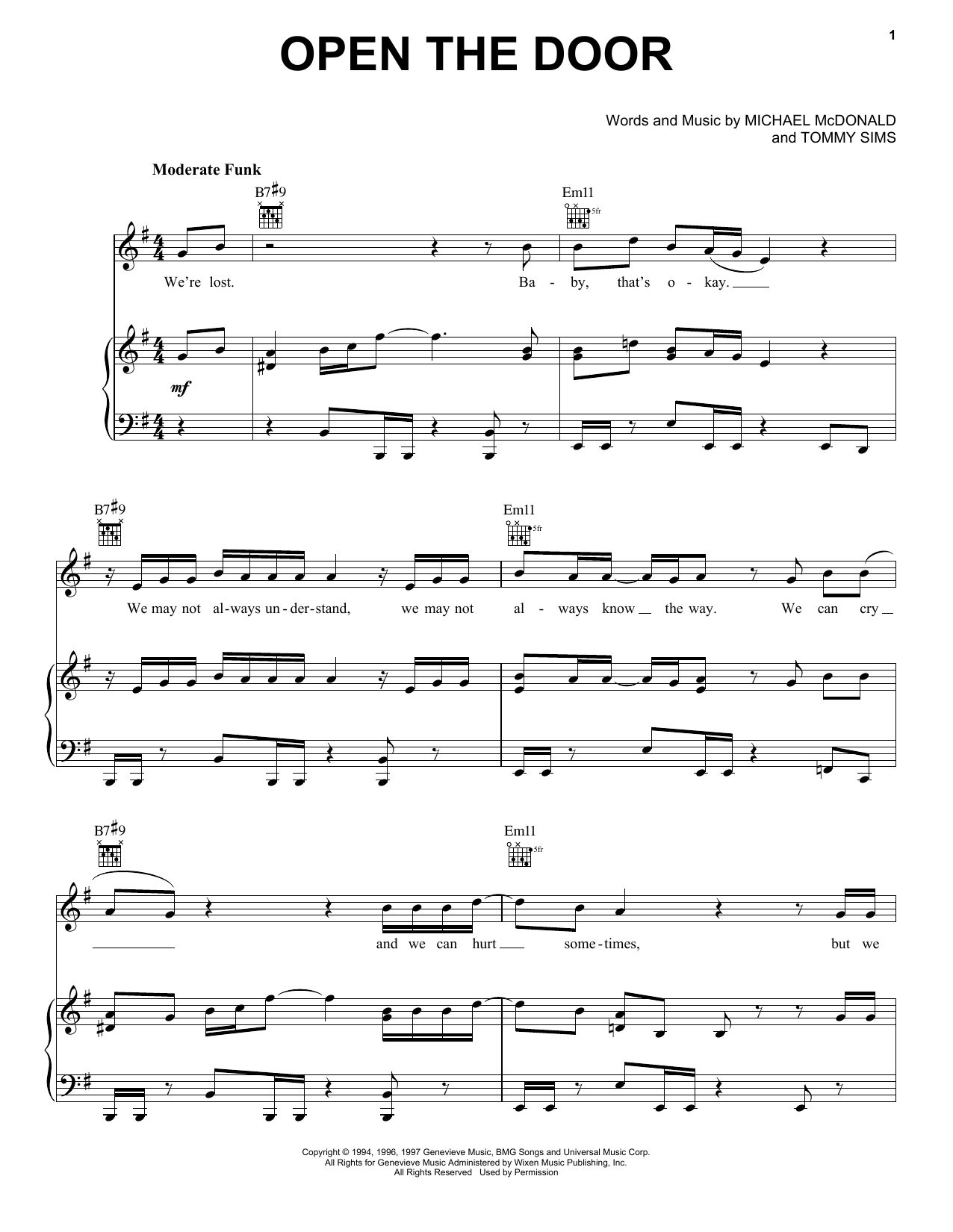 Download Michael McDonald Open The Door Sheet Music and learn how to play Piano, Vocal & Guitar (Right-Hand Melody) PDF digital score in minutes