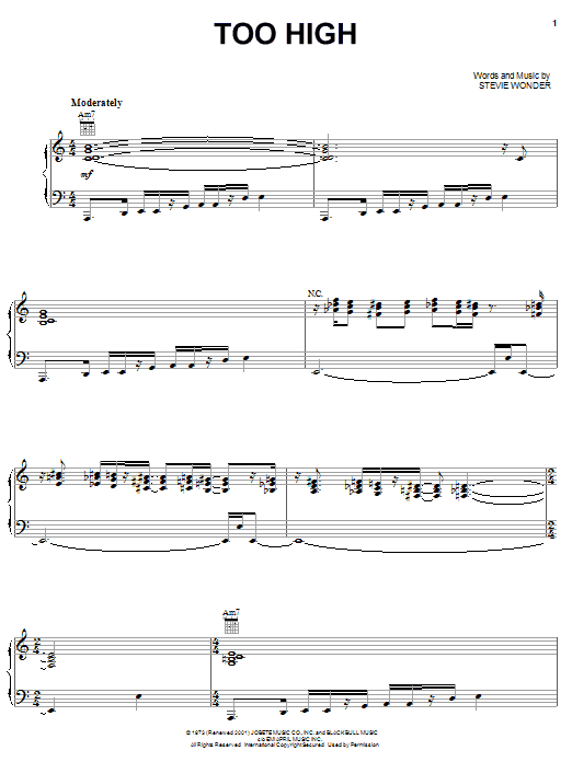 Download Michael McDonald Too High Sheet Music and learn how to play Piano, Vocal & Guitar (Right-Hand Melody) PDF digital score in minutes