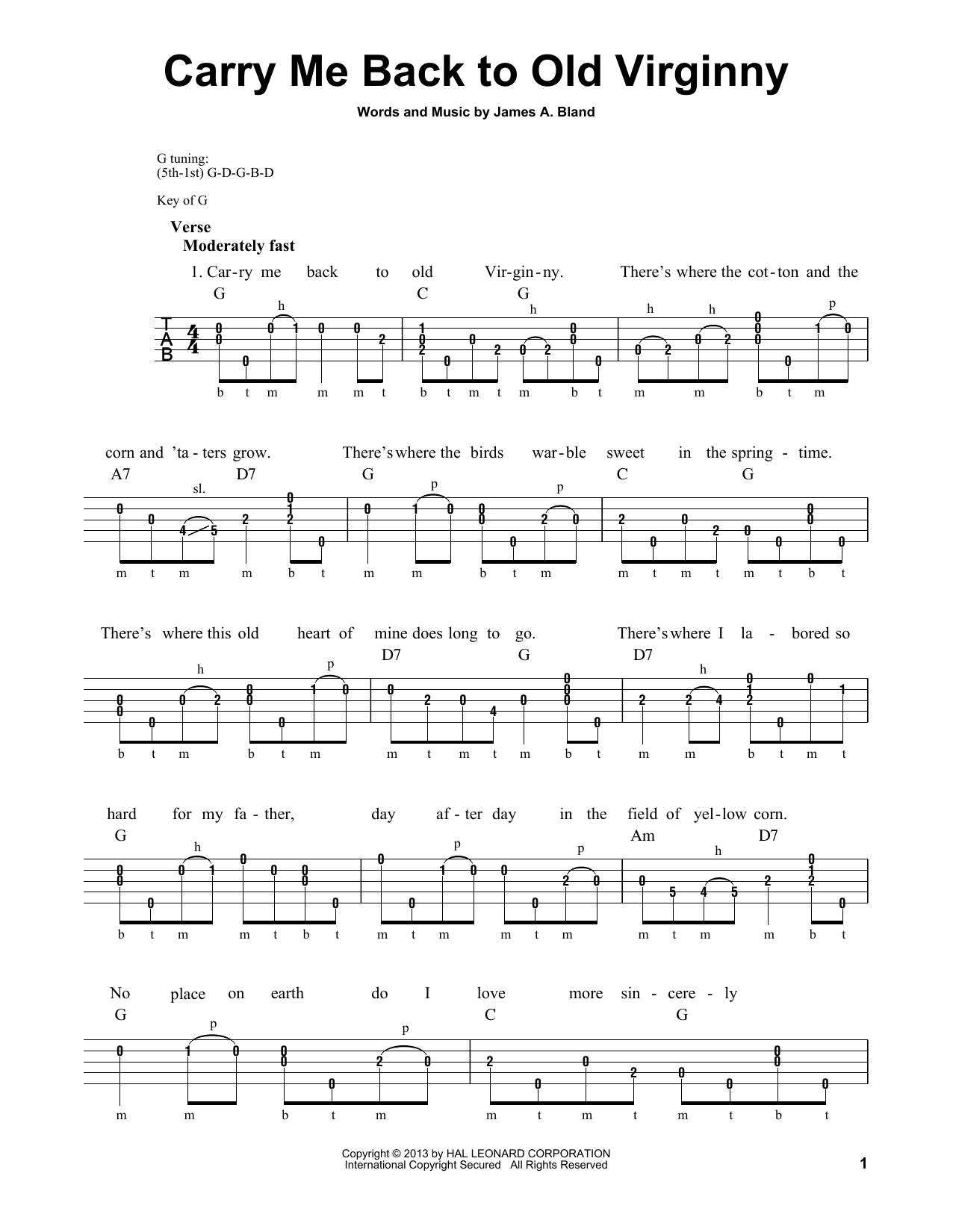 Download Michael Miles Carry Me Back To Old Virginny Sheet Music and learn how to play Banjo PDF digital score in minutes