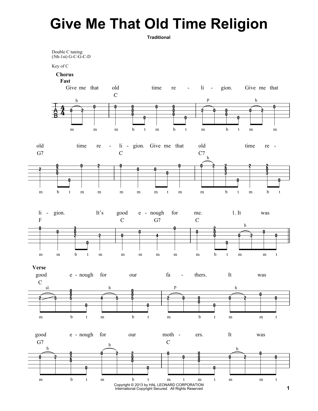 Download Traditional Give Me That Old Time Religion Sheet Music and learn how to play Banjo PDF digital score in minutes