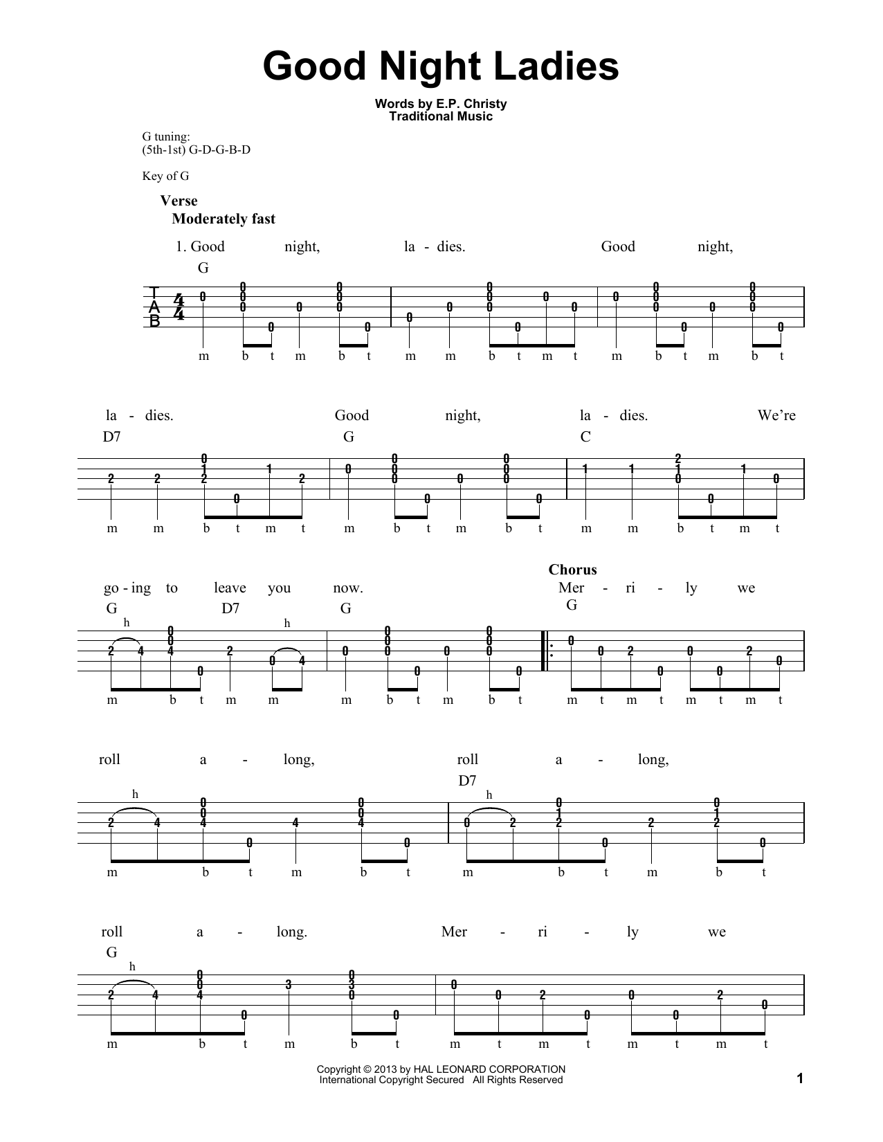 Download E.P. Christy Good Night Ladies Sheet Music and learn how to play Banjo PDF digital score in minutes