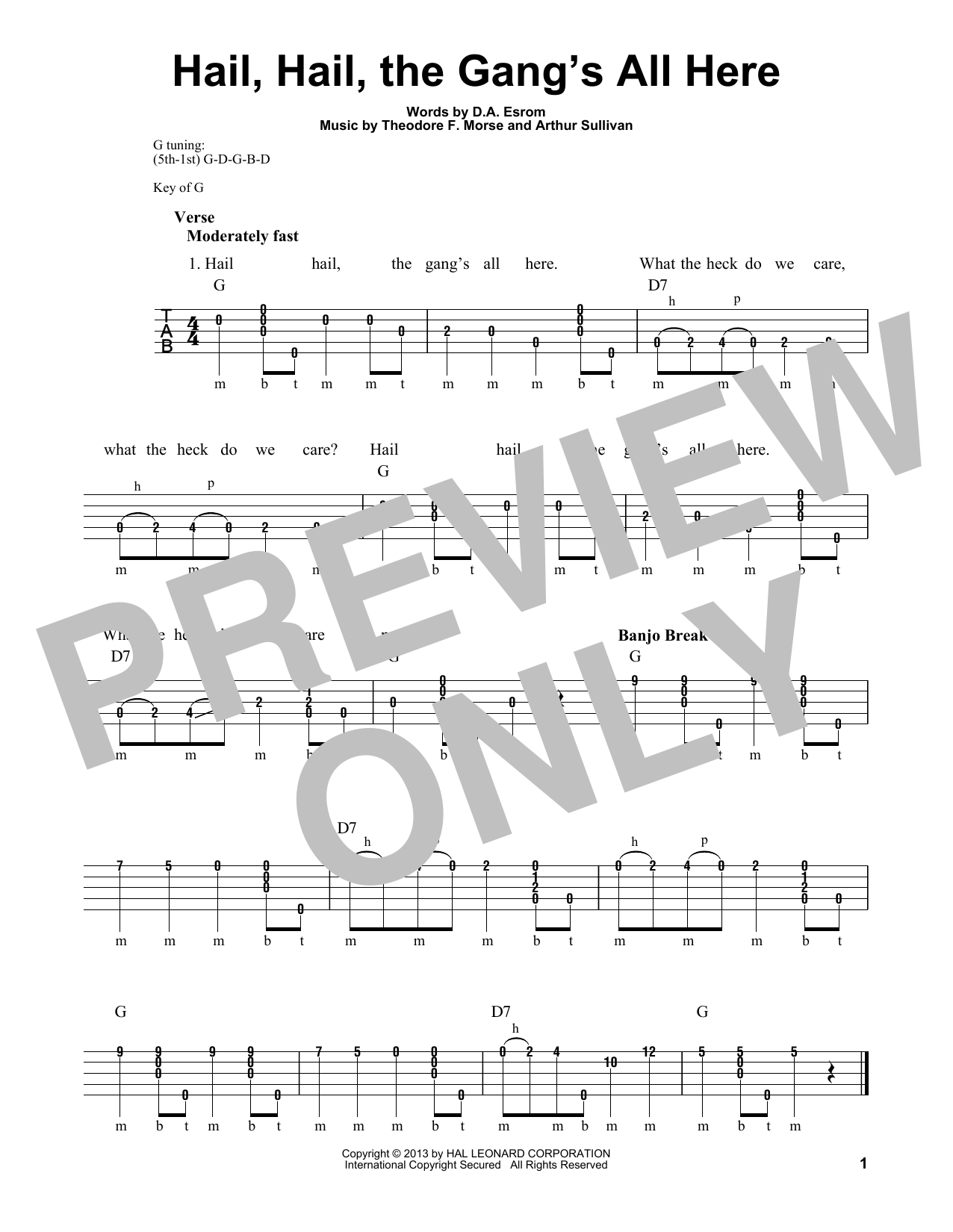Download Theodore F. Morse Hail, Hail, The Gang's All Here Sheet Music and learn how to play Banjo PDF digital score in minutes