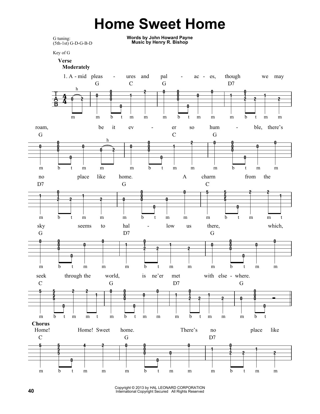 Download Michael Miles Home Sweet Home Sheet Music and learn how to play Banjo PDF digital score in minutes